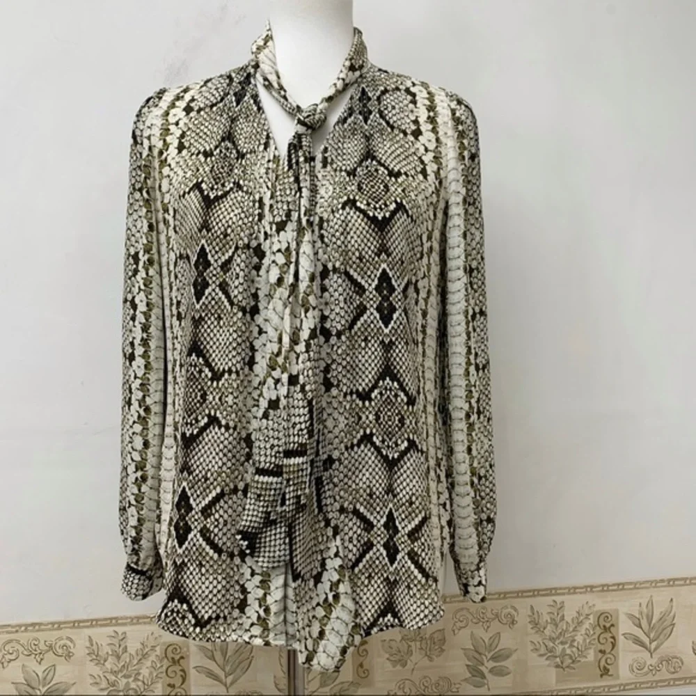 J. Crew Drapey Tie-Neck Top in Snakeskin Print